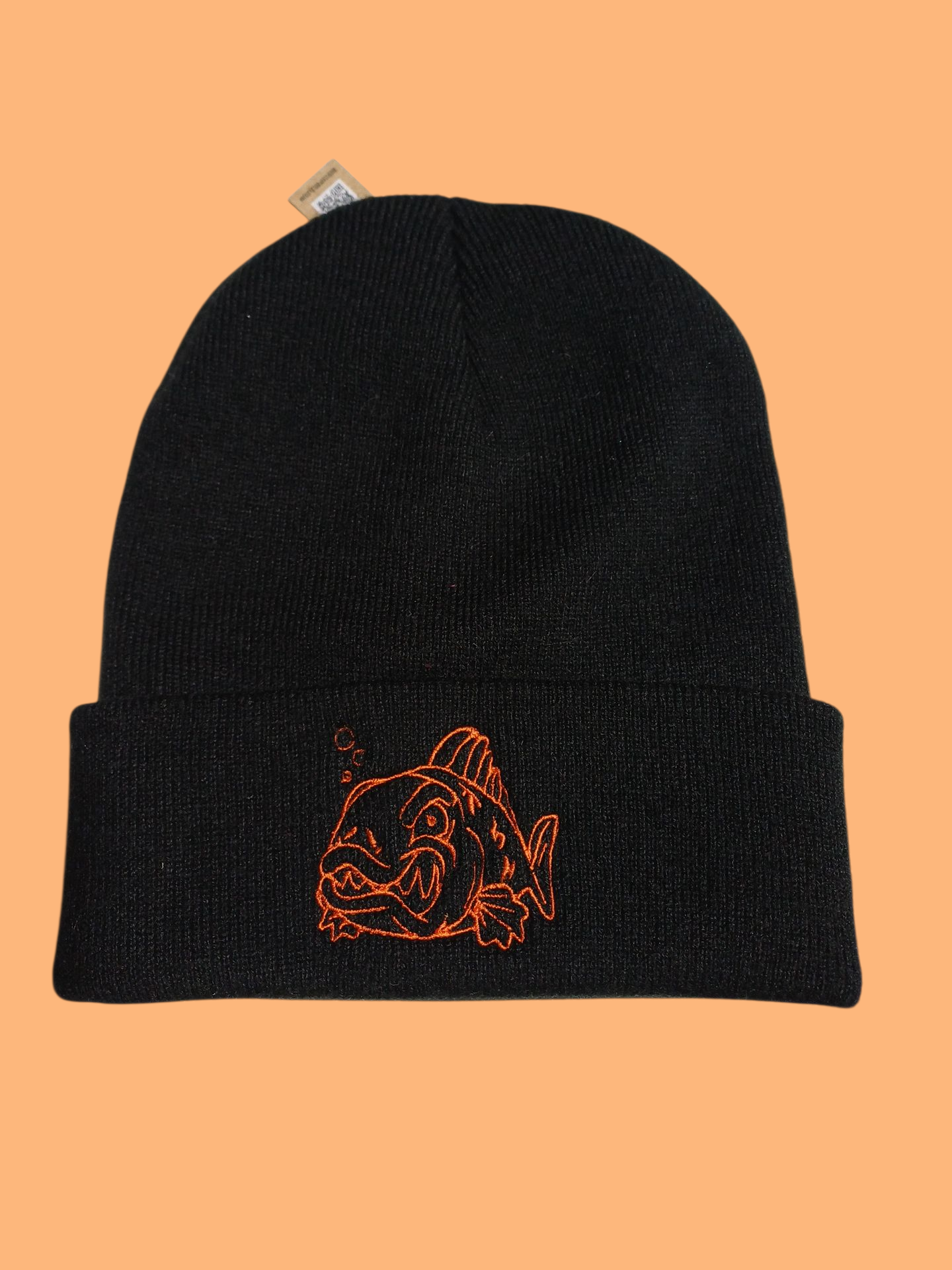 Bonnet noir avec broderie orange